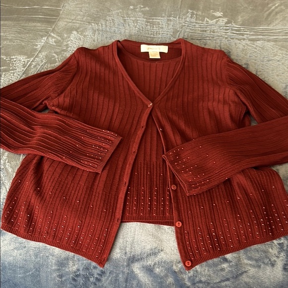 Crimson/Burgundy Sweater Twin Set - Picture 1 of 4